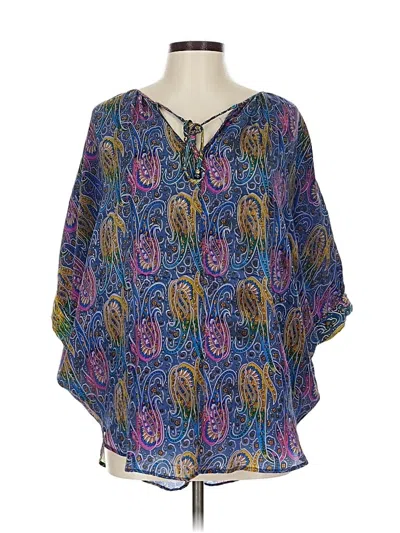 Pre-owned Tolani 3/4 Sleeve Silk Top Blue V Neck Tops