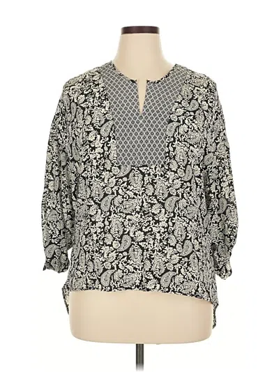 Pre-owned Tolani 3/4 Sleeve Silk Top Gray Keyhole Neckline Tops