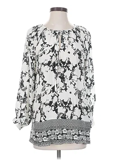 Pre-owned Tolani 3/4 Sleeve Silk Top Gray Keyhole Neckline Tops
