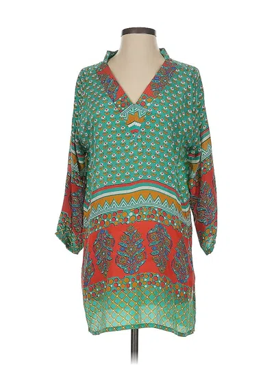 Pre-owned Tolani 3/4 Sleeve Silk Top Green V Neck Tops