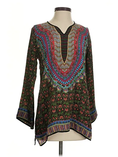 Pre-owned Tolani 3/4 Sleeve Silk Top Green V Neck Tops