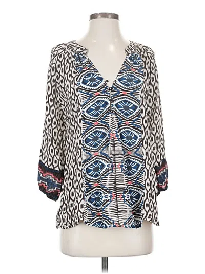 Pre-owned Tolani 3/4 Sleeve Silk Top Ivory Plunge Neckline Tops In White