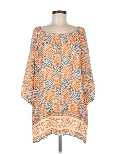 Pre-owned Tolani 3/4 Sleeve Silk Top Orange Square Neckline Tops