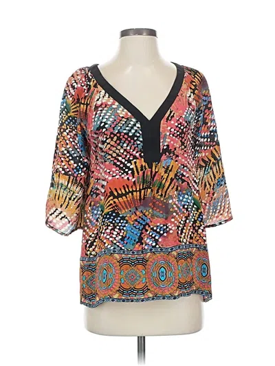Pre-owned Tolani 3/4 Sleeve Silk Top Orange V Neck Tops