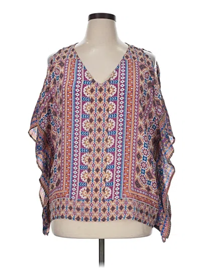 Pre-owned Tolani 3/4 Sleeve Silk Top Purple Plunge Neckline Tops