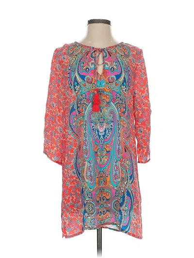 Pre-owned Tolani 3/4 Sleeve Silk Top Red Keyhole Neckline Tops