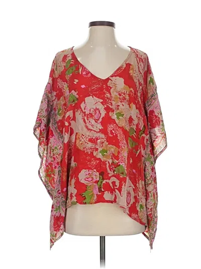 Pre-owned Tolani 3/4 Sleeve Silk Top Red V Neck Tops