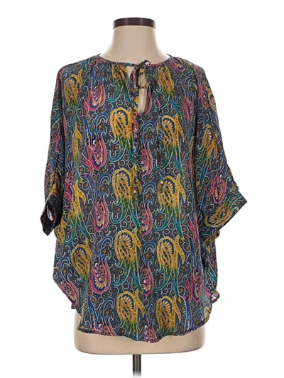 Pre-owned Tolani 3/4 Sleeve Silk Top Teal Keyhole Neckline Tops