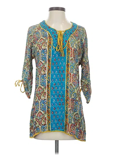 Pre-owned Tolani 3/4 Sleeve Silk Top Teal Tie Neck Tops