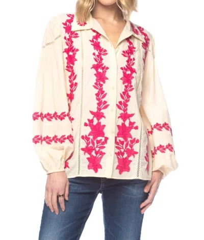 Tolani Darina Embroidered Top In Beige In Multi