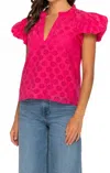 Tolani Eyelet Short Sleeve Top In Magenta In Pink