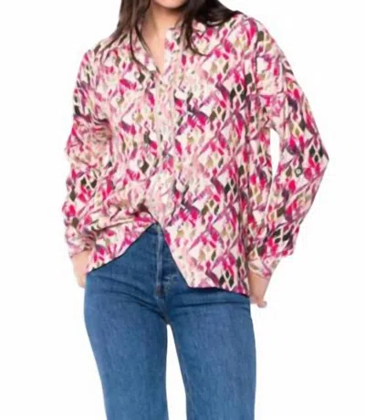 Tolani Kennedy Button Down Shirt In Zig Zag Pink In Multi