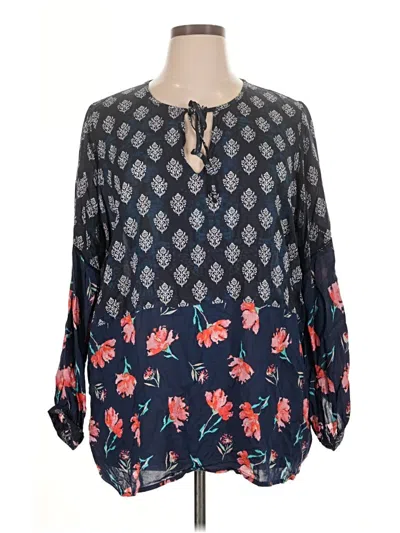 Pre-owned Tolani Long Sleeve Blouse In Blue