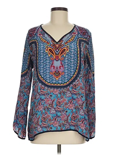 Pre-owned Tolani Long Sleeve Blouse In Blue