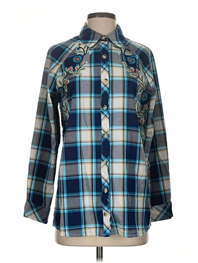 Pre-owned Tolani Long Sleeve Button Down Shirt In Blue