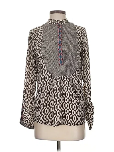Pre-owned Tolani Long Sleeve Silk Top Gray Animal Print Pattern Mock Neckline Tops