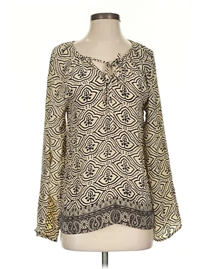 Pre-owned Tolani Long Sleeve Silk Top Ivory Keyhole Neckline Tops In White