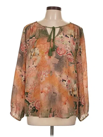 Pre-owned Tolani Long Sleeve Silk Top Orange Keyhole Neckline Tops