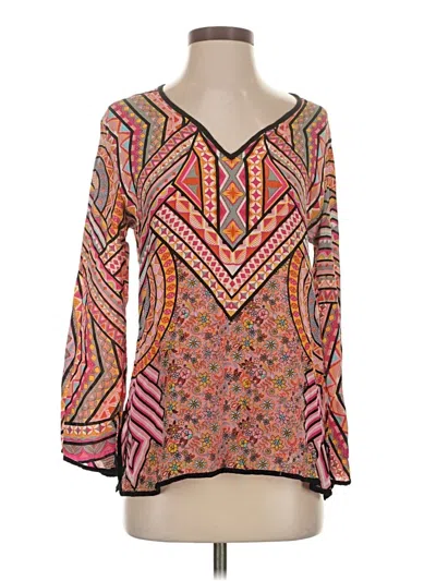 Pre-owned Tolani Long Sleeve Silk Top Orange V-neck Tops