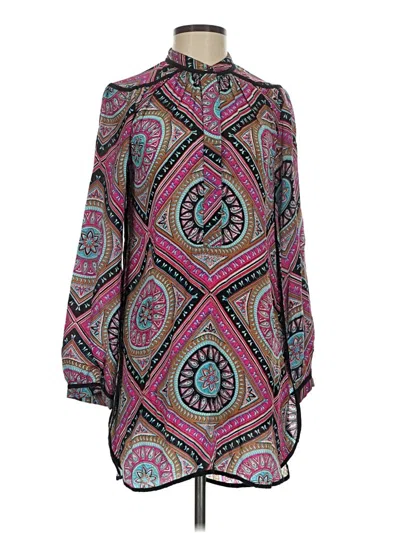 Pre-owned Tolani Long Sleeve Silk Top Pink Paisley Pattern High Neck Tops