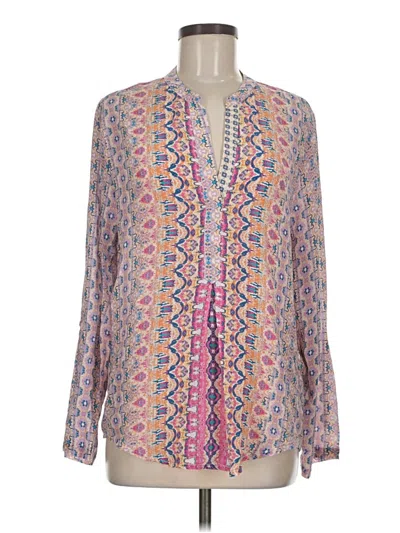 Pre-owned Tolani Long Sleeve Silk Top Pink Plunge Neckline Tops