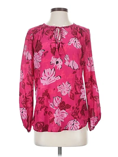 Pre-owned Tolani Long Sleeve Silk Top Pink Tie Neck Tops