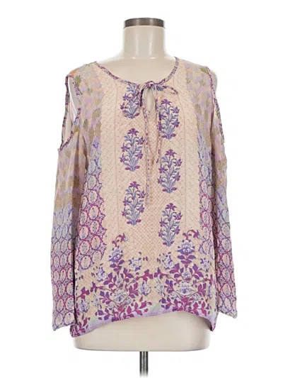 Pre-owned Tolani Long Sleeve Silk Top Purple Tie Neck Tops