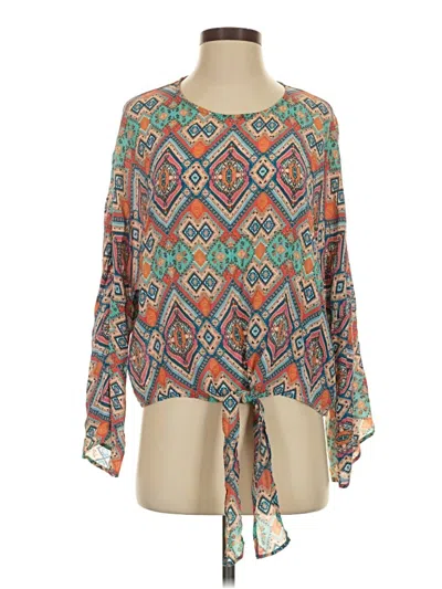 Pre-owned Tolani Long Sleeve Silk Top Teal Keyhole Neckline Tops