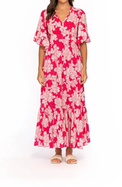 Tolani Ruffle Sleeve And Hemline Maxi Dress In Hot Pink