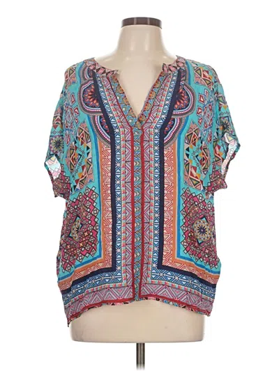 Pre-owned Tolani Short Sleeve Blouse In Teal