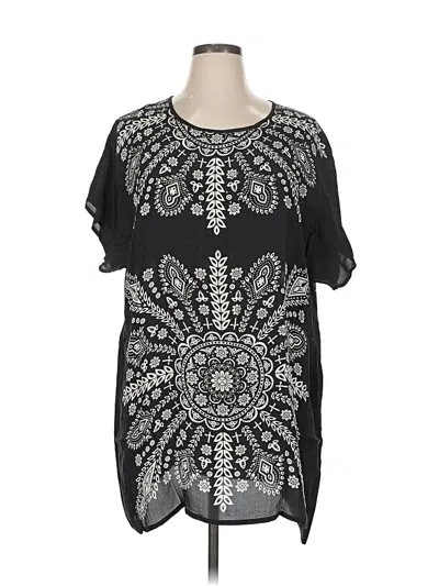 Pre-owned Tolani Short Sleeve Silk Top Black Keyhole Neckline Tops