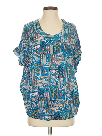 Pre-owned Tolani Short Sleeve Silk Top Blue Scoop Neck Tops