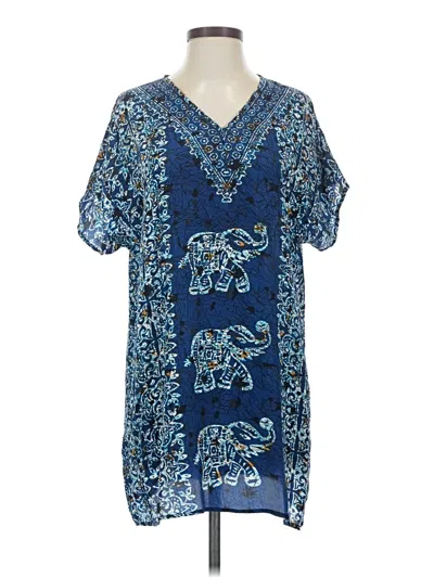 Pre-owned Tolani Short Sleeve Silk Top Blue V Neck Tops