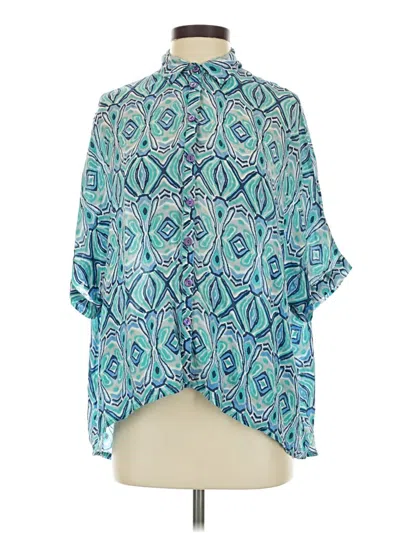 Pre-owned Tolani Short Sleeve Silk Top Teal Paisley Pattern Cowl Neck Tops In Blue