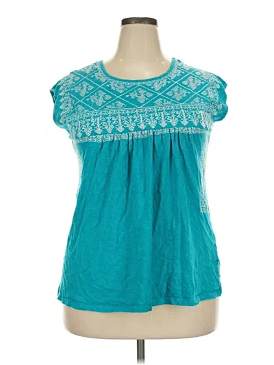 Pre-owned Tolani Short Sleeve Top Teal Keyhole Neckline Tops