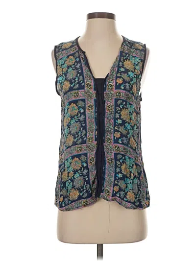 Pre-owned Tolani Sleeveless Silk Top Blue Plunge Neckline Tops