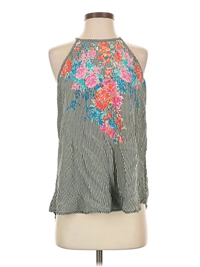 Pre-owned Tolani Sleeveless Silk Top Green Halter Neckline Tops