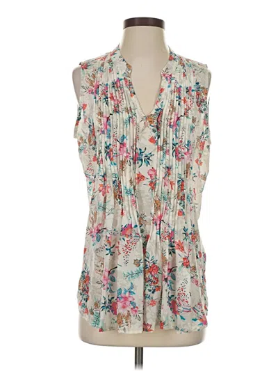 Pre-owned Tolani Sleeveless Silk Top Ivory Plunge Neckline Tops In White