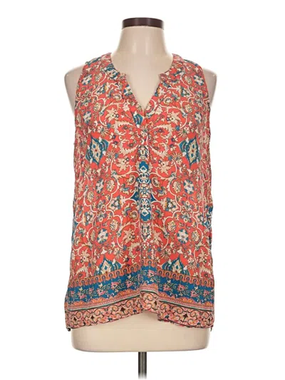Pre-owned Tolani Sleeveless Silk Top Orange Plunge Neckline Tops