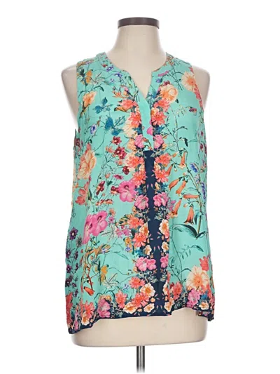 Pre-owned Tolani Sleeveless Silk Top Teal Plunge Neckline Tops