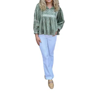 Tolani Tila Willow Long Sleeves Top In Light Green