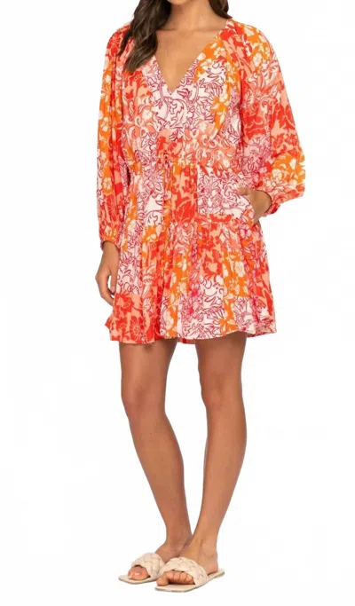 Tolani V-neck 3/4 Sleeve Mini Dress In Orange