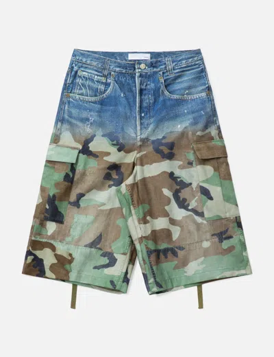 Tolq Gradation Printed Denim Cargo Shorts In Multi
