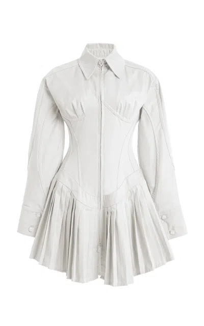 Tolu Coker Contour Bustier Pleated Cotton Mini Dress In White