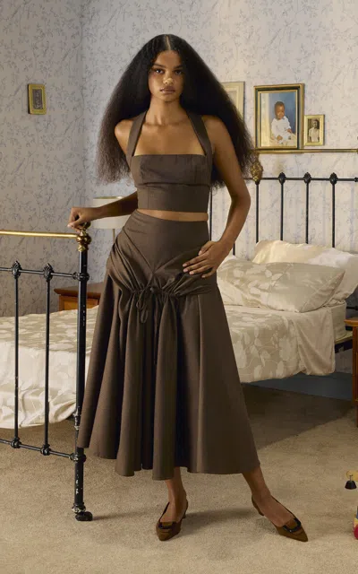 Tolu Coker Draped Wool Midi Skirt In Brown