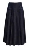 Tolu Coker Pleated Cotton Drop-waisted Maxi Skirt In Blue