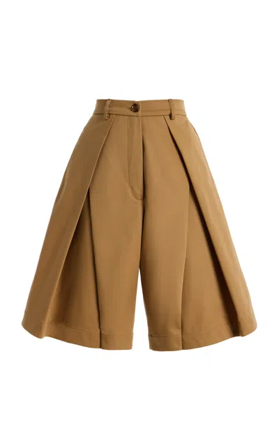 Tolu Coker Pleated Cotton Gabardine Shorts In Brown