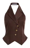 Tolu Coker Tailored Cotton Gabardine Waistcoat In Brown