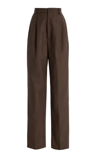 Tolu Coker Tailored High-waisted Wool Trousers In Brown