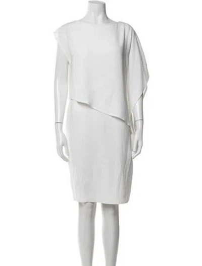 Pre-owned Tom And Linda Platt Bateau Neckline Knee-length Dress In White